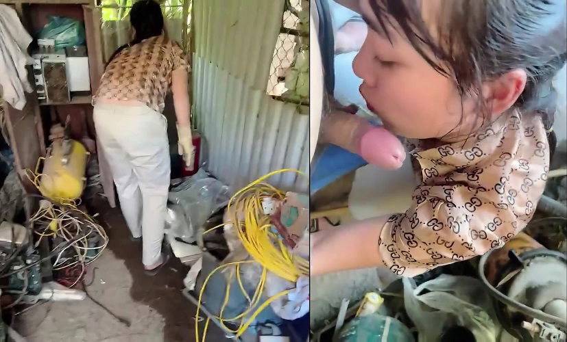 Clip: Thuê chị lao công dọn nhà kho mà nứng quá cởi quần đòi chị bú cu luôn trong kho - Clip Hot Việt