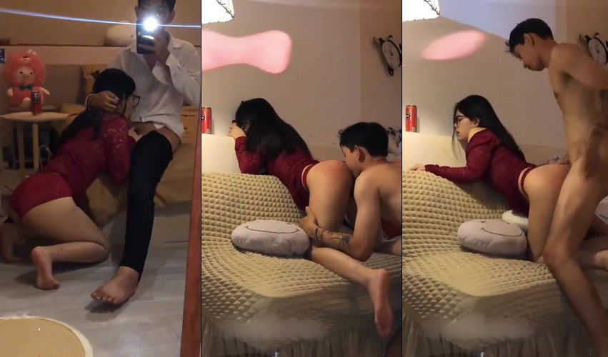 Clip: Bé sinh viên kính cận váy đỏ đưa em đi chơi mà anh vét máng vỗ đỏ hết cả mông em - Clip Hot Việt